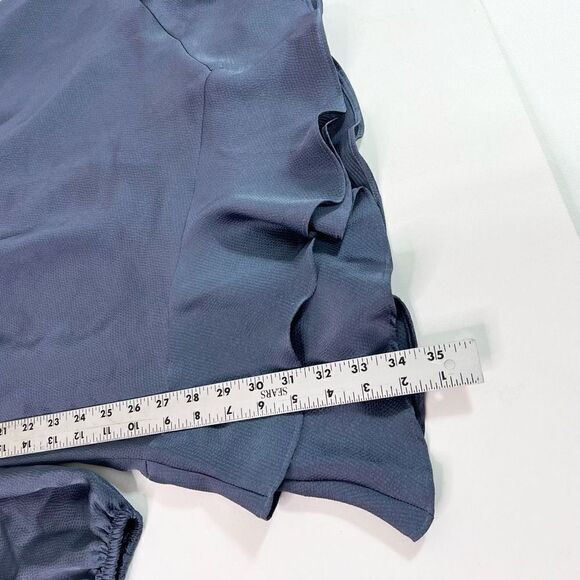 Express Wrap Dress Women's Medium Blue Balloon Sleeve Ruffle V-Neck Pleated NWT - Picture 6 of 12